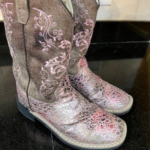 Old West Girls Youth Cowboy Boots w/ Pink Sparkle 2.5D